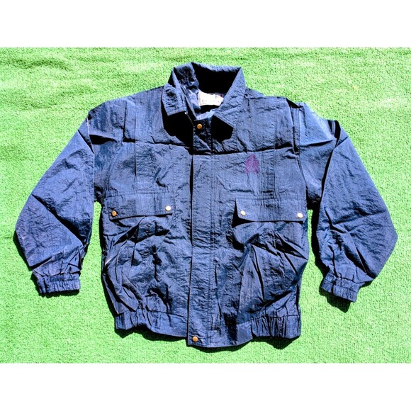 REPAIRED Navy Women's Petite Med Windbreaker Light Zip-Up Bomber Jacket Coat GUC - Picture 6 of 7